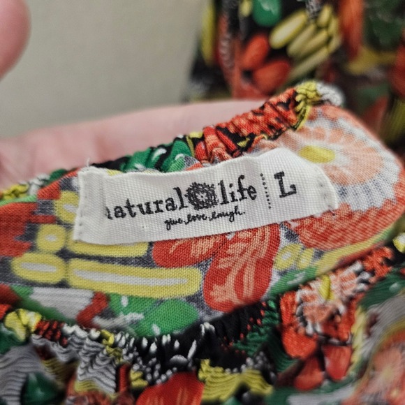 Natural Life Maxi Dress Mod Floral Print Tie Back Midi Orange Green Yellow Large - Picture 7 of 10